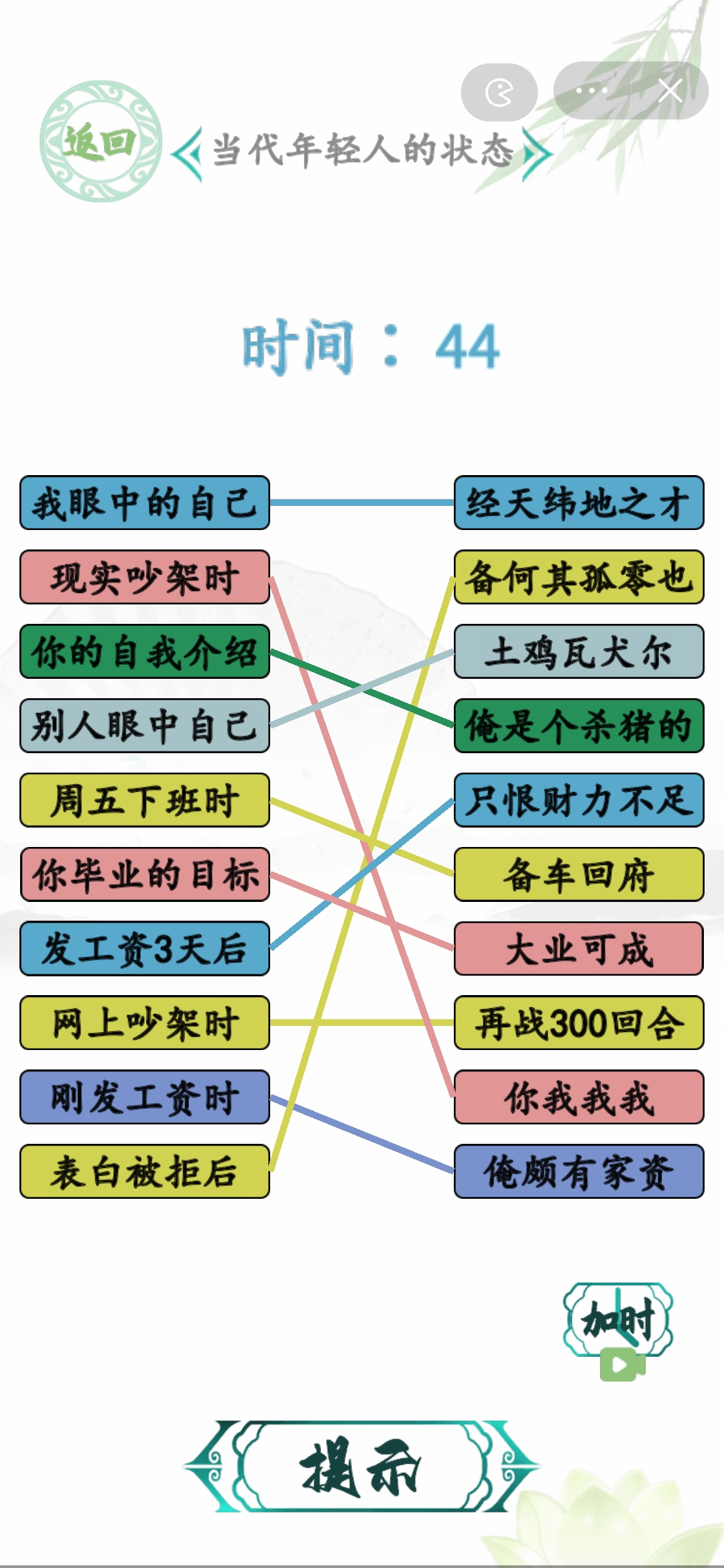 汉字找茬王当代年轻人的状态正确连线攻略