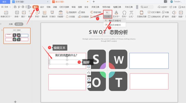 PPT中怎么制作SWOT？