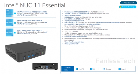 Intel NUC 11 Essential入门迷你机曝光：10W处理器