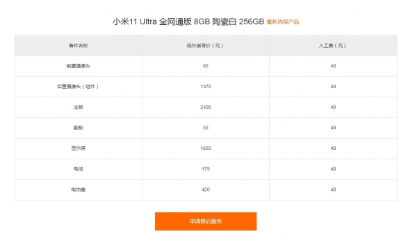 高端产品费用也高端！小米11U更换主板最高达3100元