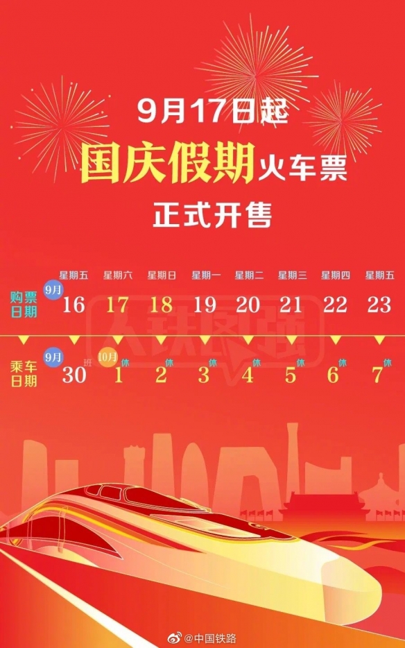 9月17日起！国庆假期火车票今日开售：合理规划出行！