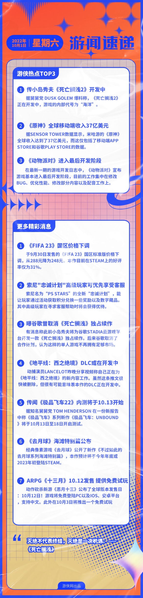 游侠早报:传死亡搁浅续作开发中 动物派对进入开发尾声