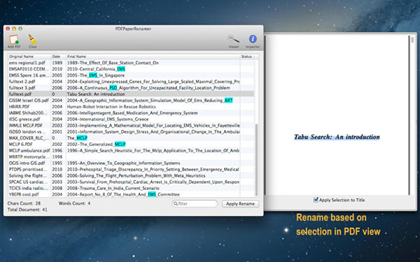 PDF Paper Renamer For Mac 1.53软件截图（1）
