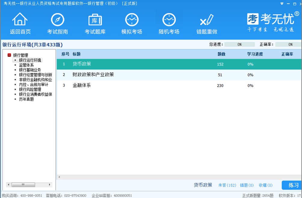 考无忧2017银行从业银行管理初级考试题库 17.1软件截图（1）