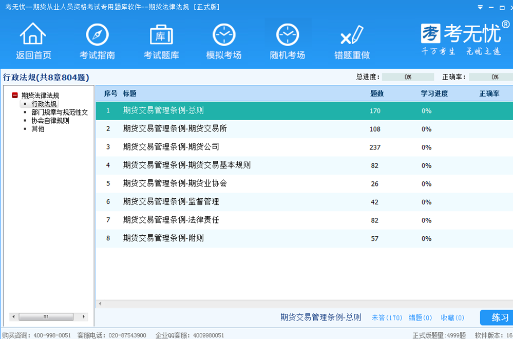 考无忧期货从业资格考试题库期货法律法规 17.1软件截图（1）