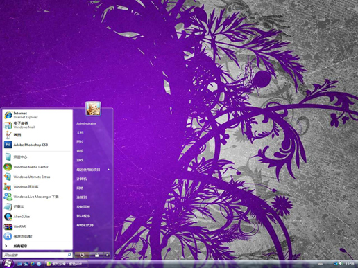 紫色花纹主题 windows Vista版软件截图（1）