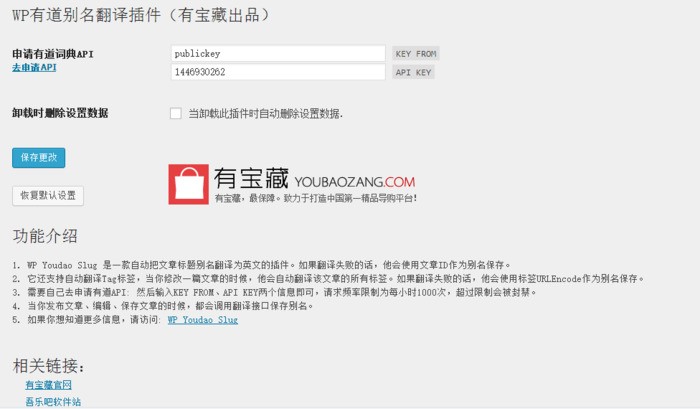 WP Youdao Slug 1.1 官方正式版软件截图（1）