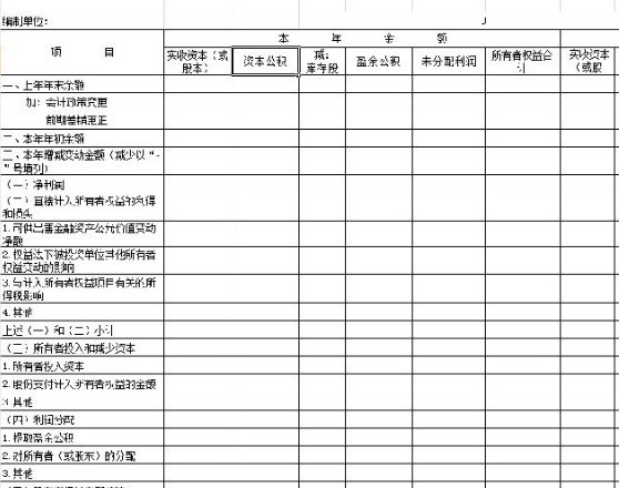 企业所有者权益变动表格模板 excel