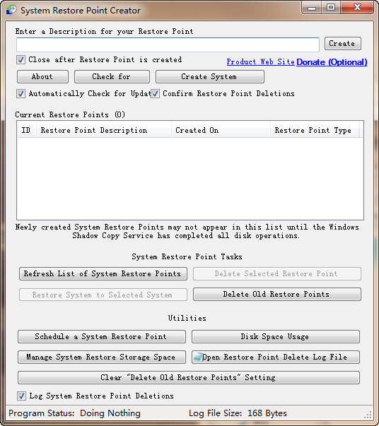 Restore Point Creator 7.1软件截图（1）