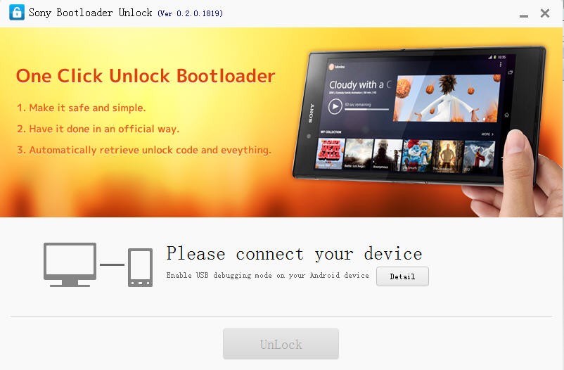 Kingo SONY Bootloader Unlock索尼手机解锁工具 0.2.0.1819软件截图（1）