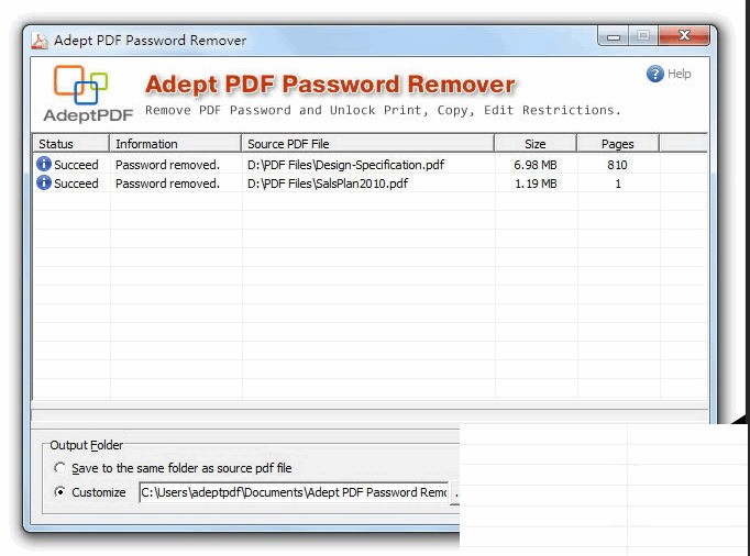 Adept PDF Password Remover 3.7软件截图（1）