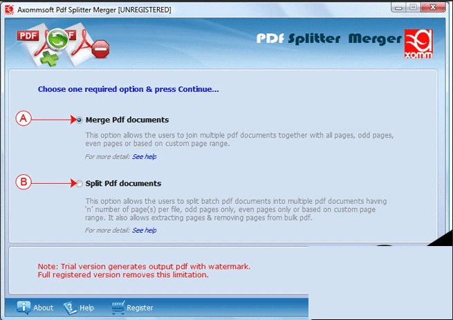 Axommsoft PDF Splitter Merger 1.2软件截图（1）