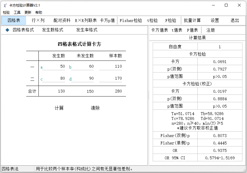 卡方检验计算器 2.1软件截图（1）